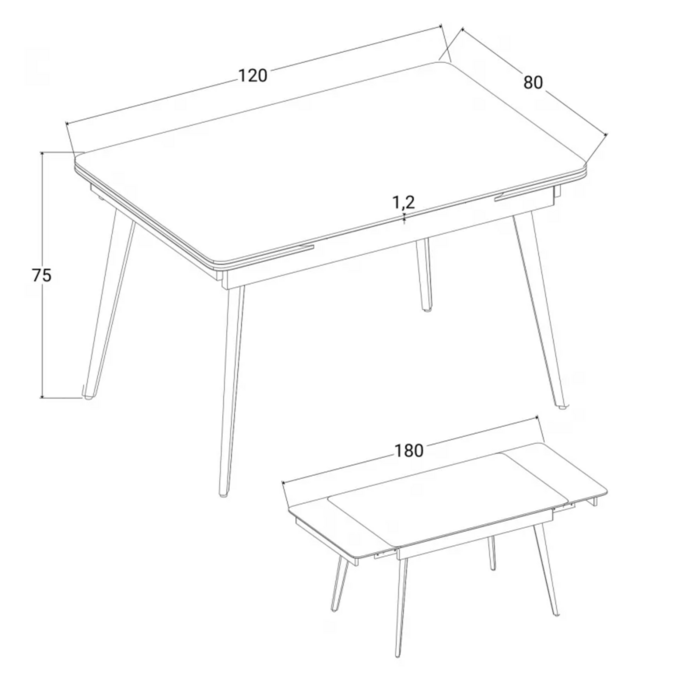 Стіл OSLO CERAMIC 120(180)*80 чорний мат/чорний каркас