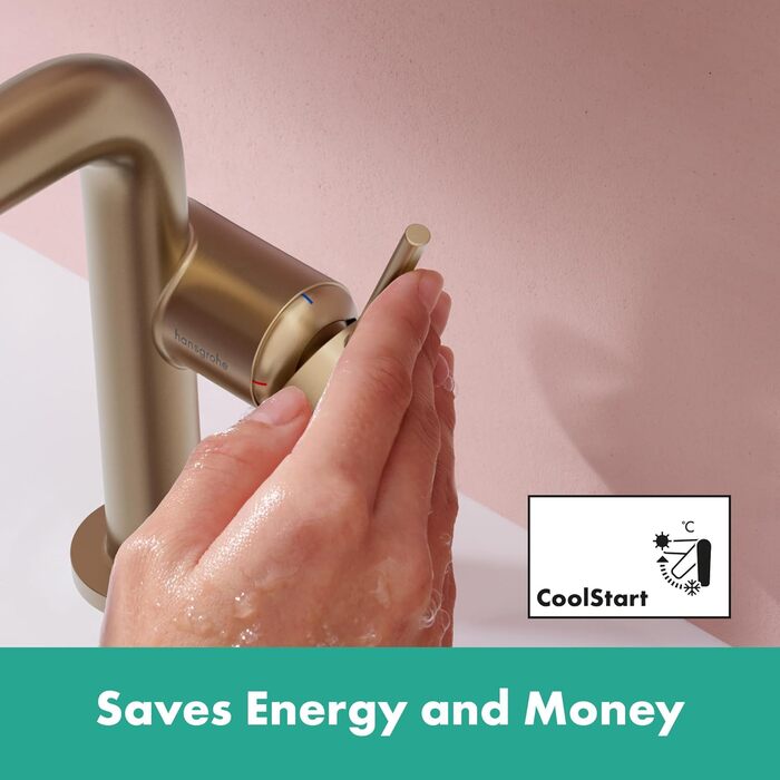 Змішувач для ванної кімнати Hansgrohe Tecturis S Fine з Push-Open та економічним витратою води (CoolStart), висота виливу 110 мм, з ручним відкриттям зливу, EcoSmart+ (Brushed Bronze)