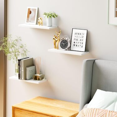 Набір полиць настінних OUDIE білі (3 шт), плаваючі полиці для вітальні, кухні, спальні, офісу, коридору 15x40x1.5 см