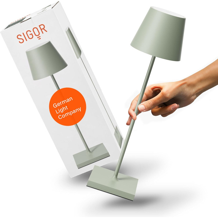 SIGOR Nuindie 2.0 - Бездротова LED лампа SIGOR, 38 см, IP54, салатовий, USB-C, 12 годин роботи, для дому та вулиці
