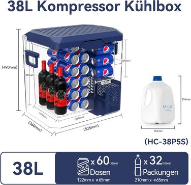 BINGI Kompressor Холодильник для Автомобіля 12/24V/230V, 38л, -18°C до +15°C, Зелений, для Авто, Кемпінгу, Дома