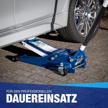 Гідравлічний домкрат NTG 3T, низькопрофільний, для авто (легкових та SUV), синій + сертифікат TÜV, висота підйому 75-505 мм