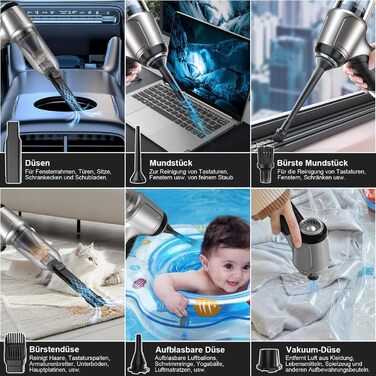 Акумуляторний ручний пилосос 18000Па 120Вт, портативний міні-пилосос для авто, дому та кухні, для вологого та сухого прибирання (шерсть тварин), чорний