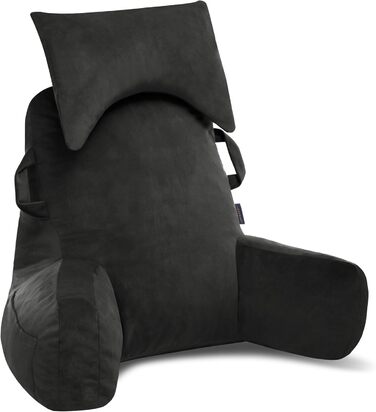 Підлогове крісло для читання з підголівником (Oeko-Tex), м'яке спинне крісло з підлокітниками та кишенями для дорослих, зручне ліжко-крісло з Memory Foam для гуртожитку (Сірий, Преміум Великий)