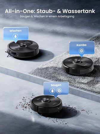 Робот-пилосос Proscenic Q10 з мокрою очисткою, 8000Pa, 200 хвилин роботи, лазерна навігація, керування через додаток, Alexa, Siri, Apple Watch, чорний