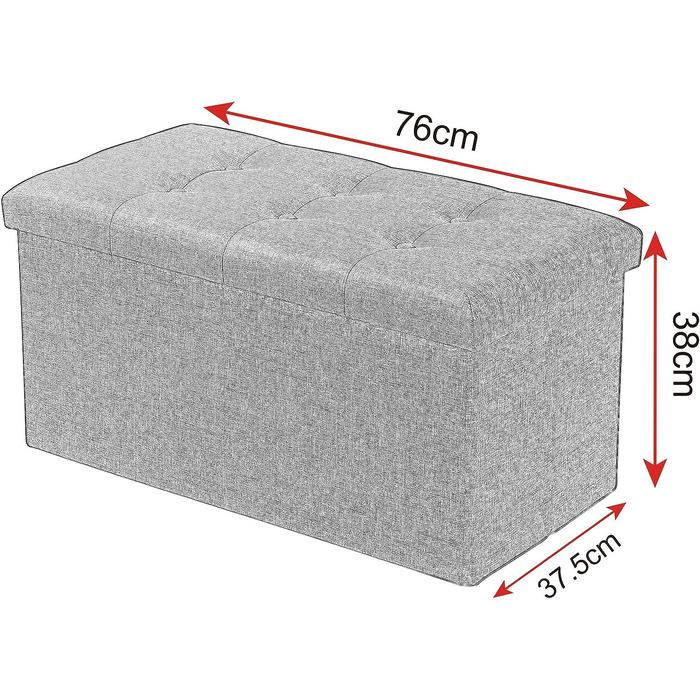 Складний пуф з місцем для зберігання, білизна, 76x37.5x38 см, знімна кришка (світло-сірий)