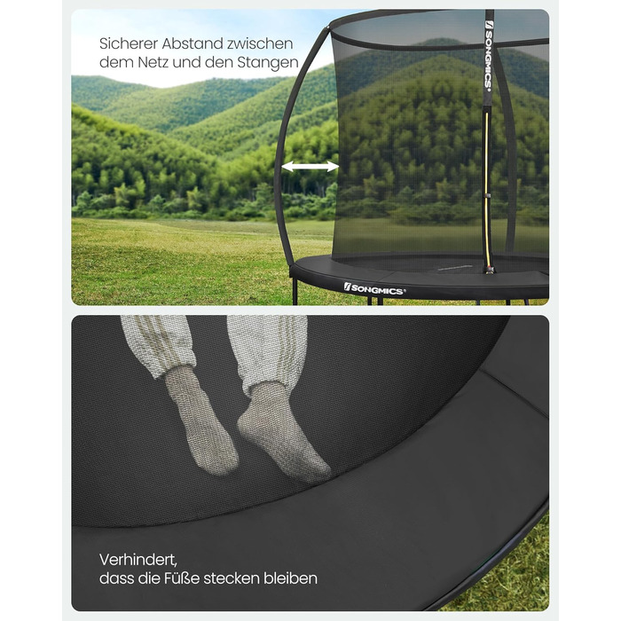 Батут SONGMICS садовий Ø305 см з захисною сіткою, драбиною та м'якими стійками, чорний