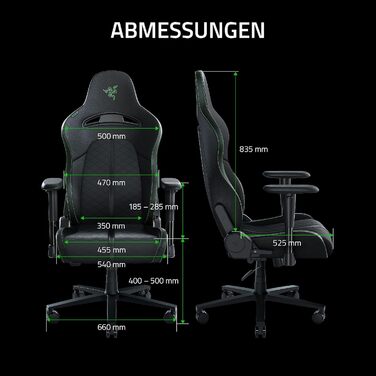 Геймінговий крісло Razer Enki X - комфорт на весь день (підтримка попереку, широке сидіння, оптимізована щільність, нахил до 152°) Зелений | Стандарт