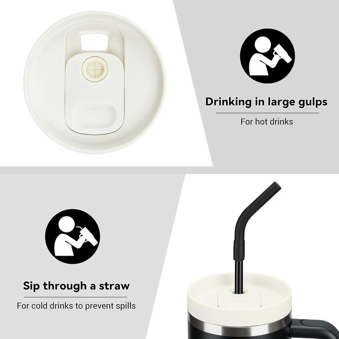 Термокружка-пляшка 1200 мл з трубочкою та антиковзним ручками, BPA Free, подвійні стінки, ізоляція для авто, офісу, відпочинку (Пастельно-рожевий, Біло-рожевий, Чорний)