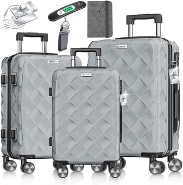 Набір валіз KESSER® 3 шт. | Валізи з ABS, з кодовим замком, ваговою шалькою та органайзером для документів | 360° колеса | Ручна поклажа та великі валізи для подорожей та бізнесу | Сірий колір