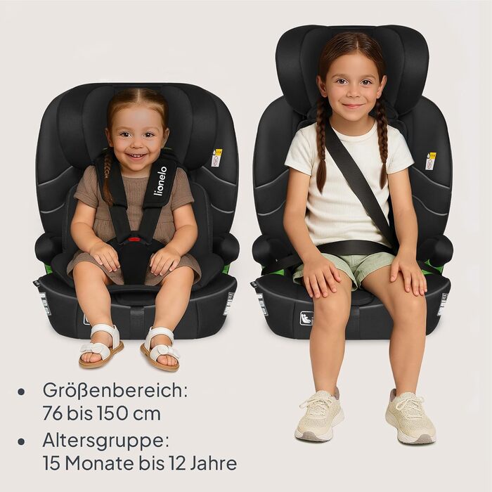Автокрісло Lionelo Billy i-Size 76-150 см (15 міс - 12 років), ISOFIX, R129, Чорне