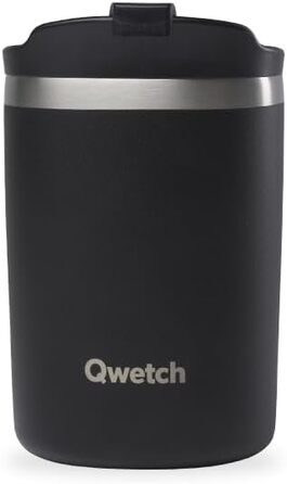 Термокружка QWETCH 240 мл, нержавіюча сталь, чорна - для кави та чаю, зберігає тепло 6 год, холод 12 год, BPA-free, без витоку, багаторазова