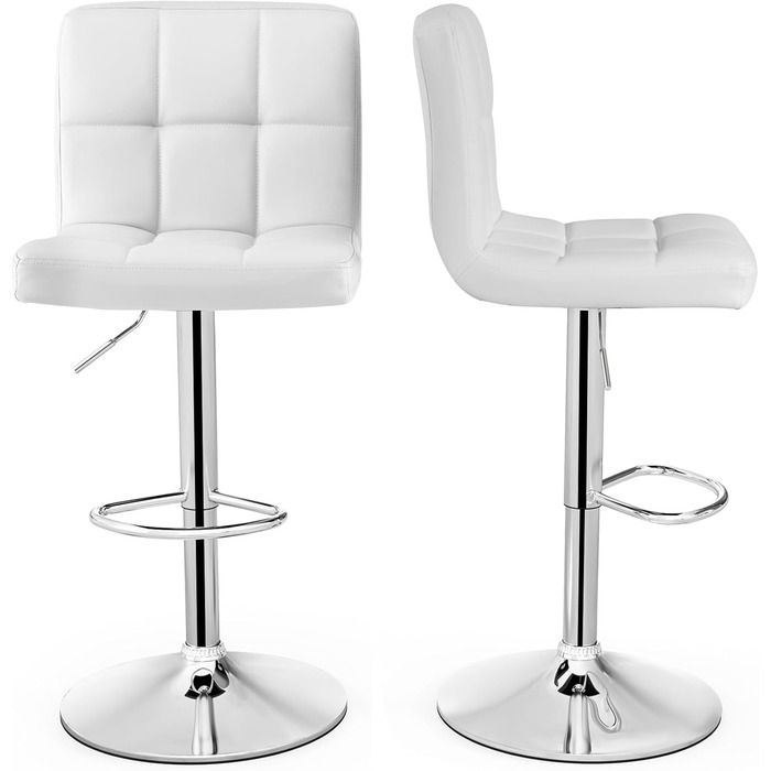 Барні стільці COSTWAY (2 шт.) з регулюванням висоти 65-85 см, штучна шкіра, з підніжкою та спинкою, для кухні, бару, дому, вантажопідйомність 150 кг, білий