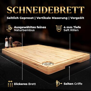 Дерев'яний обрізний стіл Deer & Oak XXXL 60x40x3.2 см - Преміум якість, для кухні, бамбуковий, з сафторізами, двосторонній, з боковими ручками