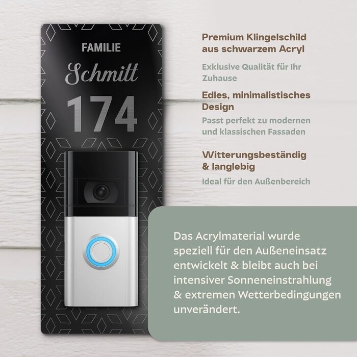 Персоналізоване дзвоник для Ring Doorbell 2, 3, 4 – акрилове табличко з іменем для поштової скриньки – табличка на двері з гравіюванням – прямокутна табличка для поштової скриньки