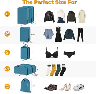 Набір органайзерів для валізи 8 предметів, дорожні сумки-пакети для одягу та косметички, синій колір