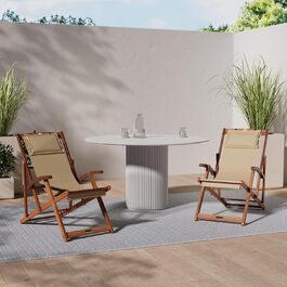 Лежак для відпочинку Casaria® з дерева, вологостійкий, складний, регульований, 160 кг, підлокітники, подушка для шиї, для саду та балкону, акація, 94x94x60 см (бежевий)