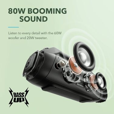 Soundcore Motion Boom Plus: портативна колонка Anker, 80W, IP67, Powerbank, Bluetooth, чорна