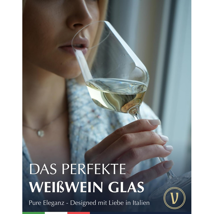 Келихи для білого вина VITO Adria з кришталевого скла Набір з 4 стійких до ударів у подарунковій коробці для білих та рожевих вин