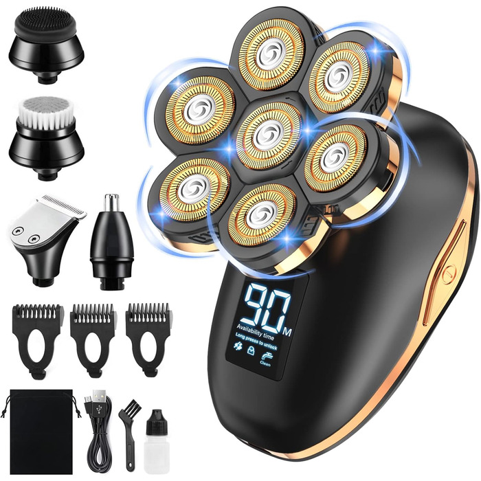 Електробритва Bald Shaver Men 7D, CHLANT 5 в 1 Електрична бритва USB, Волога/Суха, LED дисплей, HM1688