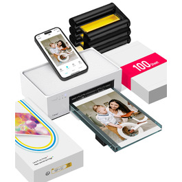 Портативний фотодрук для смартфонів Liene (10x15 см) + 2 пачки фотопаперу (20+80 листів), WiFi, сумісний з iPhone/Android/PC, 300 DPI, кольорова сублімація, білий