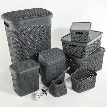 Пластиковий контейнер для білизни KADAX, легкий кошик для білизни, пластиковий контейнер для білизни, повітропроникний ящик для білизни, скриня для білизни з кришкою (сірий)