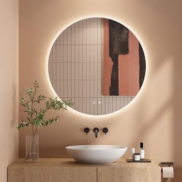 Дзеркало для ванної кімнати з LED підсвічуванням Dripex, сенсорне керування, регулювання яскравості, 3 кольори світла, антизапарник, 80x80 см (кругле)