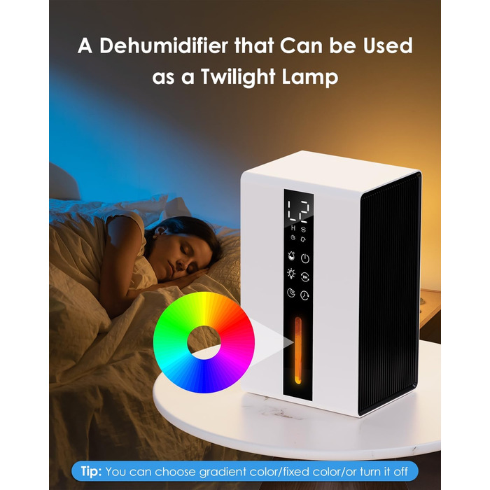 Електричний осушувач повітря з баком для води - 3 швидкості, 2 режими, таймер 48H, авто-стоп, захист від замерзання, для спальні та ванної кімнати (1800 мл)