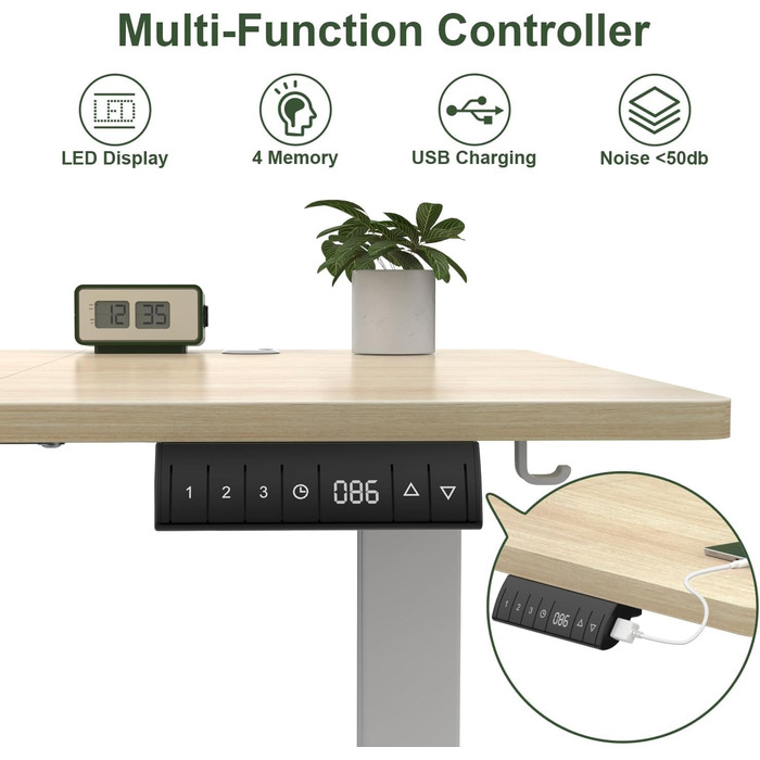 Електричний регульований стіл JUMMICO 160x80 см з зарядкою, комп'ютерний стіл з кабелеуправлінням, ергономічний стіл для сидіння та стояння, білий (бежевий)