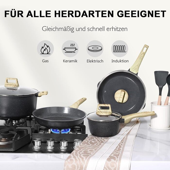 Набір посуду GipP Keramik, антипригарне покриття, 17 предметів (сірий), безпечний для миття в посудомийній машині, без PFAS