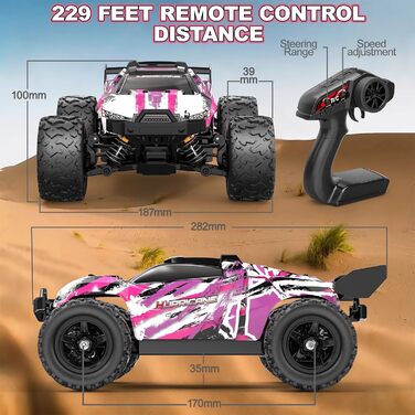 RC Автомобіль Monstertruck 1:18 4WD, Позашляховик 40 км/год, Металеве передавання, 2x1300mAh, Рожевий - для дорослих та дітей від 10 років
