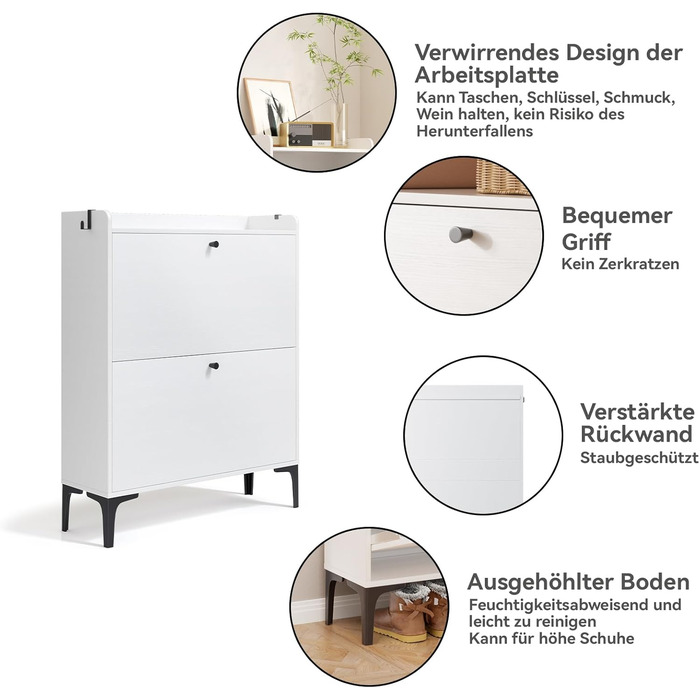 Взуттєва шафа Dripex, вузька, з 2 відкидними ящиками, 80x24x100 см, білий колір