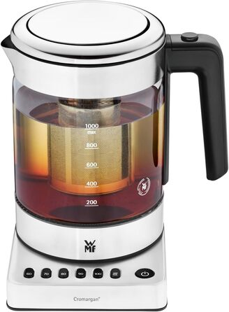 Електричний чайник-заварник WMF Küchenminis 2 в 1 з регулюванням температури, 1 л, 1900 Вт, скло, з тримачем для чайних пакетиків та ситом