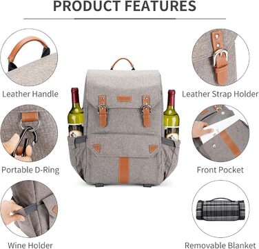 Набір для пікніка HappyPicnic з ізольованим рюкзаком, зручними тримачами для пляшок та великим водонепроникним килимком (M) з повним сервізом