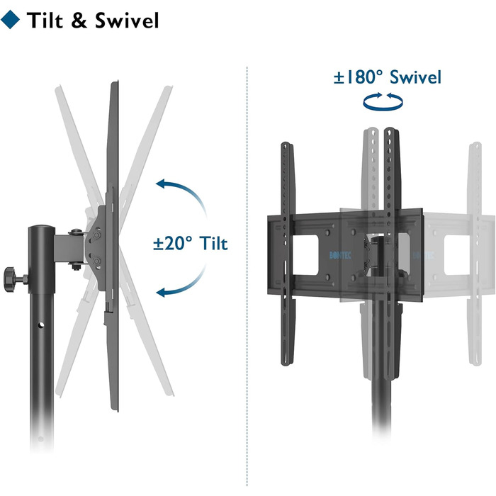Підставка для телевізора BONTEC: поворотна, нахилена, регульована по висоті, для LCD, LED, OLED, Plasma, Curved телевізорів 32-60 дюймів, до 45 кг, VESA 400x400 мм