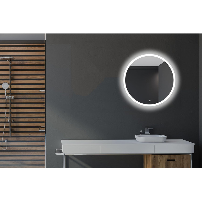 Круглий дзеркало для ванної кімнати 80 см з LED підсвічуванням та сенсорним вимикачем