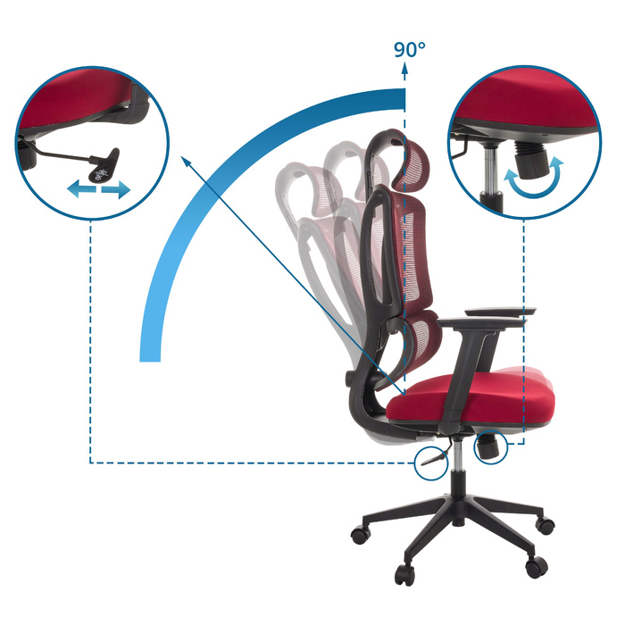 Офісний крісло / Крісло з обертанням ERGOMY, сидіння з тканини / спинка з сітчастої тканини, червоний колір, mybuero