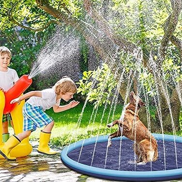 Дитячий басейн для собак і діти, басейн для великих і маленьких собак, 170 см складаний килимок для бризок води в басейні, літня подушка для спрею для садових іграшок на відкритому повітрі (100 см)