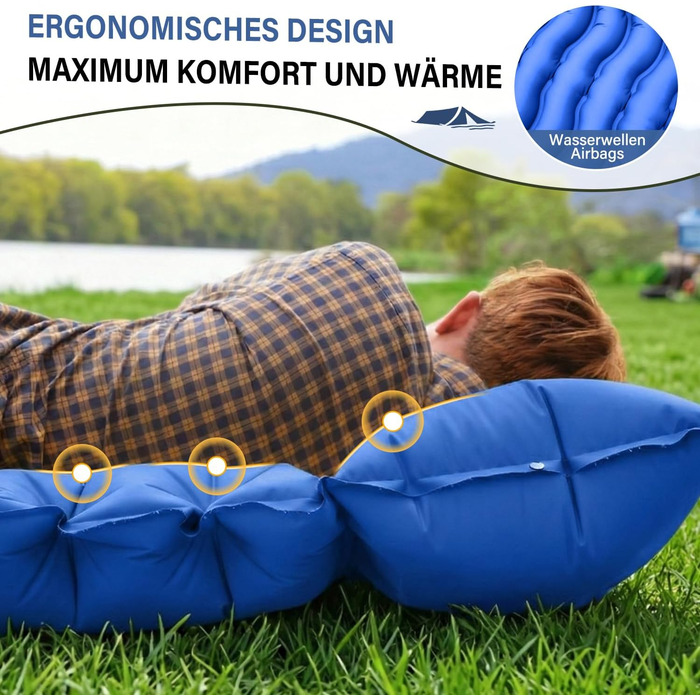 Кемпінговий надувний килимок Yuzonc Isomatte з вбудованим ножним насосом та подушкою, компактний легкий матрац для походів, туризму та пляжу (Blue231)