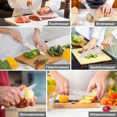 Набір кухонних ножів TEAMFAR з підставкою, 15 предметів, нержавіюча сталь, з точильним каменем, антипригарне покриття, для нарізки, подрібнення, колір хакі