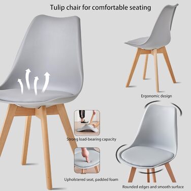 Набір обідніх стільців 6 шт., масивні дерев'яні ніжки, знімні подушки, кухонні стільці, сучасний дизайн (сірий)