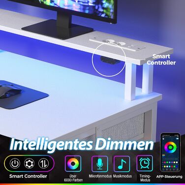 Комп'ютерний стіл Seventable з розетками та LED-підсвічуванням, 100 см, ігровий стіл з 5 шухлядами, стіл для офісу, робочого кабінету, спальні, вітальні, білий