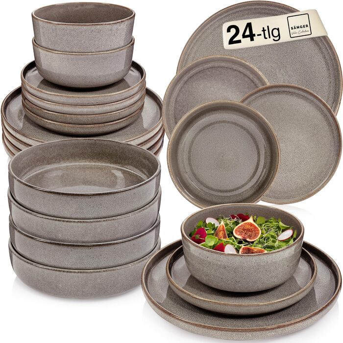 Набір посуду SÄNGER Tafelservice 18 предметів: 6 тарілок для їжі, 6 тарілок для десерту, 6 мисок, коричневий, кераміка для 6 осіб