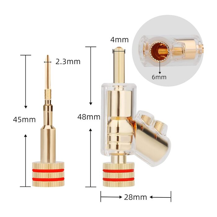 Бананові штекери YuanYong Audiophile 24k позолочені, подвійний гвинт, 8 шт. екерів L-подібний ключ (4 шт. )