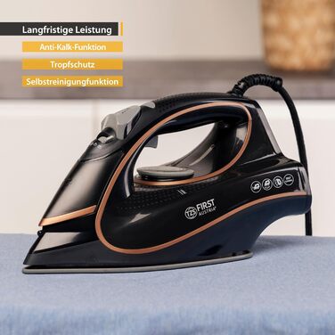 Відпарювач TZS First Austria I 2800-3200W з керамічною підошвою | Самоочищення, вертикальний пар, антинакип, сухе прасування | 0,45л, 1.3кг, білий/мідний