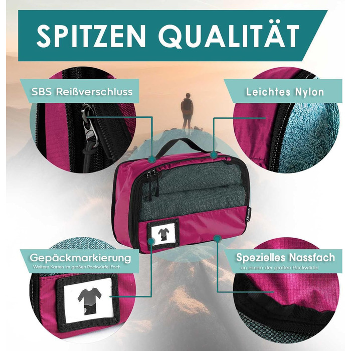 Набір компресійних органайзерів для одягу в подорож Packing Cubes, 8 предметів, малиновий — легкі сумки-пакувальники для валізи та рюкзака