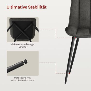 Стільці для їдальні WOLTU, 2 шт., для вітальні, кухні, їдальні, м'які з підлокітниками, сидіння з льону, металеві ніжки, до 150 кг, темно-сірий