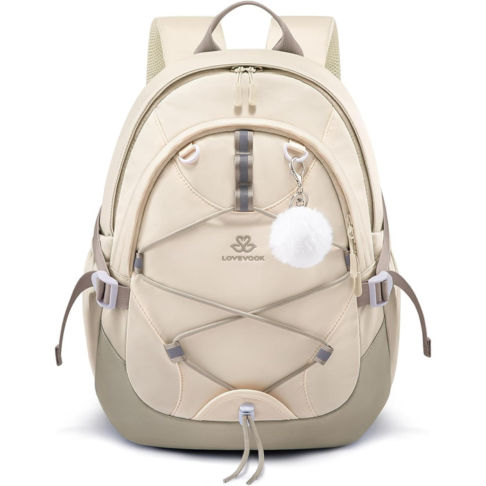 Шкільний рюкзак LOVEVOOK для дівчаток, 5 клас, з нагрудним ременем, легкий, 15.6 дюймів (Бежево-хакі)