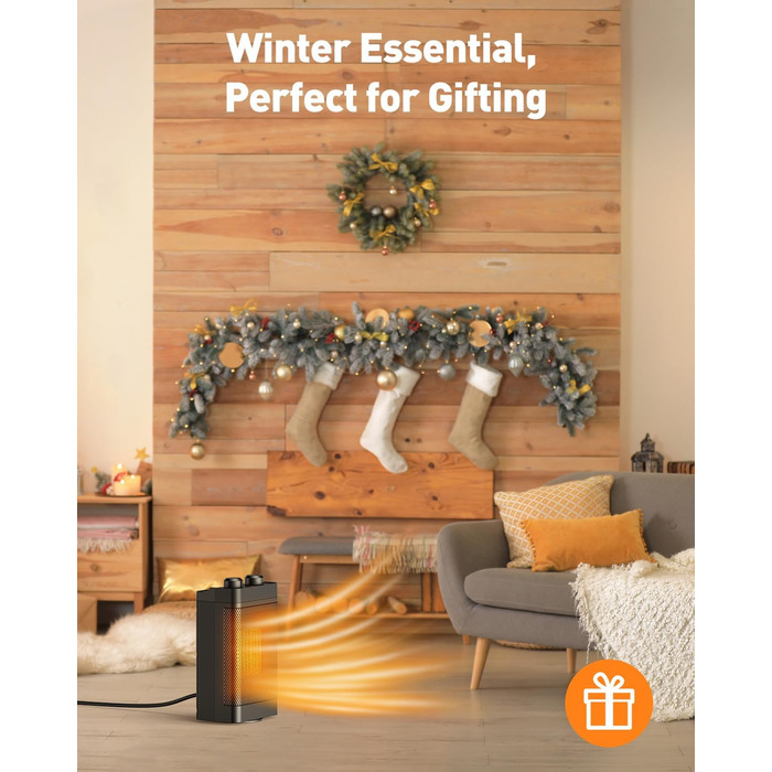 Електричний обігрівач з керамічним нагрівачем, 1500 Вт, 3 режими, осциляція 70°, захист від перекидання, тихий обігрівач для офісу, вітальні, спальні