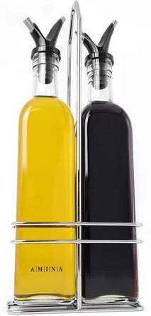 Набір дозаторів для оцту і масла A MIN A - (Андалусія) 250 мл / 2 пляшки для масла з подвійним скляним носиком і тримачем з нержавіючої сталі.